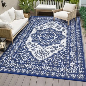 Outdoor Rug Waterproof Reversible Plastic Straw Mat, Large Vintage Medallion Patio Area Rug for Deck Balcony Camping Beach Picnic, Indoor/Outdoor Use - 1 of 4