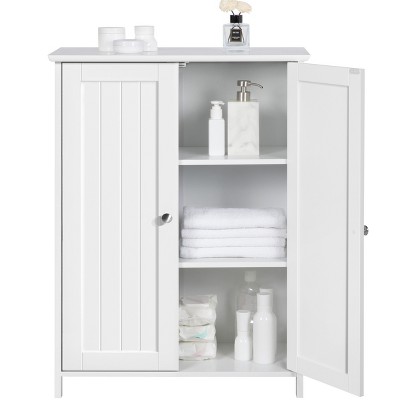 Yaheetech Free-Standing Bathroom Cabinet Double Door Kitchen Cupboard with Adjustable Shelves