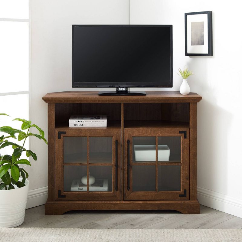 Avalene Rustic Farmhouse Corner TV Stand for TVs up to 50&#34; Natural Walnut - Saracina Home, 5 of 7