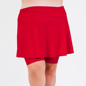 Calypsa Women's Plus Size Flared Mid-Thigh Swim Skirt With Bike Shorts - 1 of 4