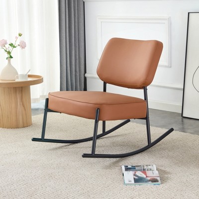 25"W Metal Legs Rocking Chair Upholstered in Teddy/PU Fabric, Comfortable Side Chairs 4S - ModernLuxe
