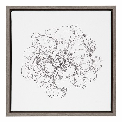 16" x 16" Pen and Ink Florals IV Framed Canvas Wall Art - Amanti Art