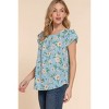 Slickblue Women's Floral Print Woven Tulip Sleeve Top, Round Neck Pleated Blouse - Blue/Ivory, Size S-L - 4 of 4