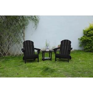 VYNXARIA Folding Adirondack Chair with Side Table, 3-Piece Adirondack Chair Set with Wood Texture, Black(includes 2 Chairs and 1 Table) - 1 of 4