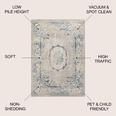 Ivory/Navy 4' x 6' Reversible Synthetic Medallion Rug