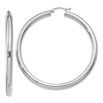 Black Bow Jewelry 4mm x 55mm 14k White Gold Classic Round Hoop Earrings