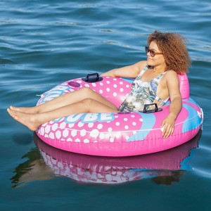 Joyfy Pool Float Adults, River Pool Tube Raft with Cup Holders, Heavy Duty Inflatable Swimming Ring with Backrest for Water Fun (Pink) - 1 of 4