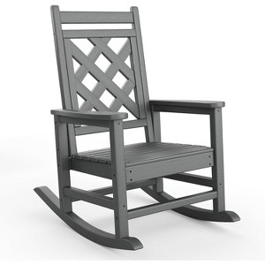 homfan Outdoor Adirondack Rocking Chair, All Weather HDPE Fire Pit Chair with Wide Back, Outdoor Lounger Rocking Fire Pit Chair - 1 of 4