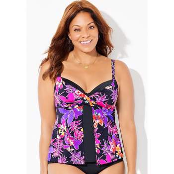 Ladies Tankini Top Size 12 Swimwear Floral Butterflies Built In Bra