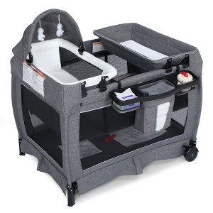 Kinder King 4-in-1 Convertible Baby Playard with Bassinet, Diaper Changer, Cradle&Bedside Sleeper, Breathable Mesh, Storage Organizer&Lockable Wheels - 1 of 4