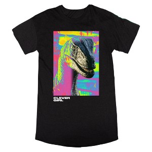 Jurassic Park Clever Girl Crew Neck Short Sleeve Black Heather Women's Night Shirt - 1 of 2