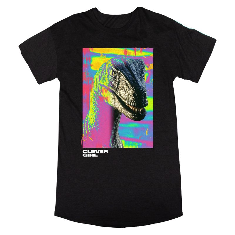 Jurassic Park Clever Girl Crew Neck Short Sleeve Black Heather Women's Night Shirt, 1 of 3