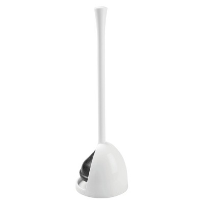 White Plastic Toilet Plunger with Holder Set