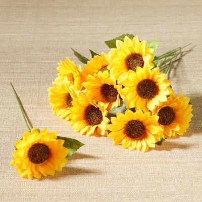 Lakeside Sunflower Picks - Artificial Sunflowers for Fall Harvest Centerpiece - Set of 10