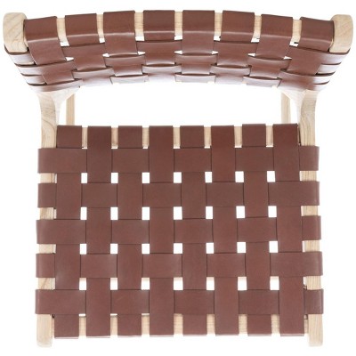 Cognac Leather and Natural Wood Counter Stool
