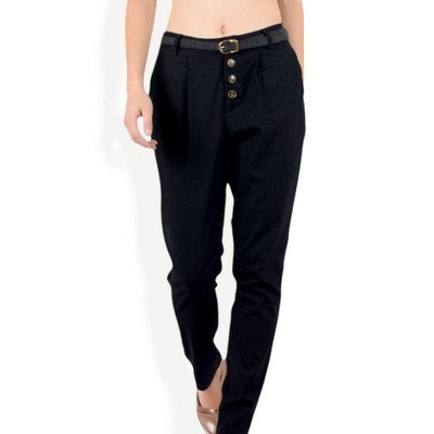 Anna-Kaci Women's High Waist Button Front Tapered Pants with Side Pockets