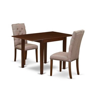 HomeStock 3-Piece Mahogany Finish Rectangular Solid Wood Top with Dropleaf Dining Table Set - 1 of 4