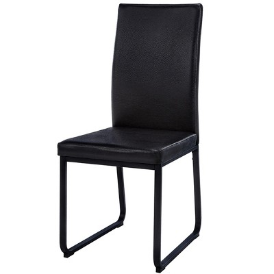Dining Chair, Set Of 2, Side, Upholstered, Kitchen, Dining Room, Black Leather Look, Black Metal, Contemporary, Modern
