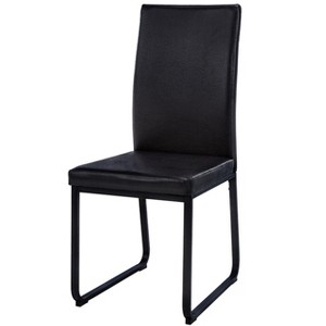 Dining Chair, Set Of 2, Side, Upholstered, Kitchen, Dining Room, Black Leather Look, Black Metal, Contemporary, Modern - 1 of 4