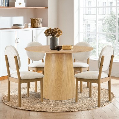 5-piece Dining Table Set for 4, 42'' Solid Wood Table and 4 Dining Chairs with King Louis Back and Natural Wood Legs for Dining Room - Maison Boucle