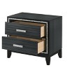Gulches 26 Inch Tall Nightstand in Black with Silver - Accented Lines, 2 Drawers, Supported by Wooden Legs - 2 of 4