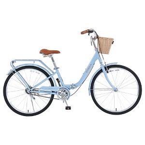 RISOKEYS Ladies Cruiser Bike,Single Speed Folding Steel Frame Bicycle with Front Basket & Rear Rack,Front Caliper Brake & Rear Band Brake - 1 of 4