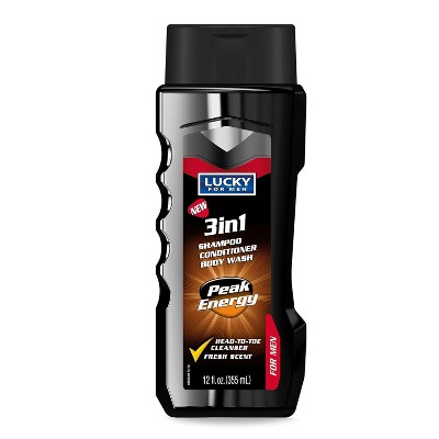 Lucky Super Soft Men's 3 In 1 Shampoo Conditioner Body Wash, Peak Energy, 12 Fluid Ounce