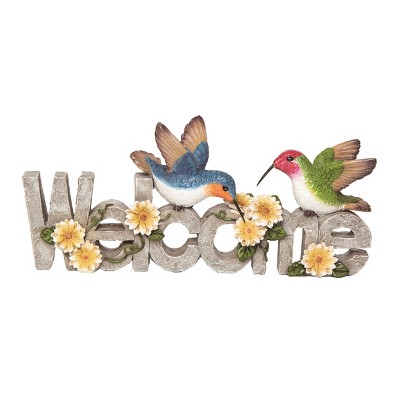 Transpac Resin 10.25" Multicolor Spring Hummingbird Welcome Word Block Decor