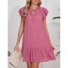 Womens Summer Dresses 2025 V-Neck Drawstring Ruffle Cap Short Sleeve Side Pockets Mini Dress Sundress - 3 of 4