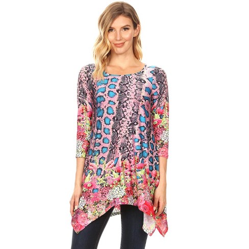 Women's Paisley And Animal Print Scoop Neck Marlene Tunic Teal/pink ...