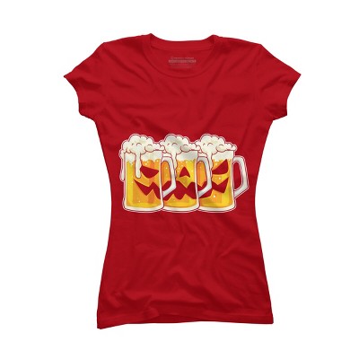 Adult Design By Humans Halloween Jack O Lantern Beer Drinking By RedBirdLS T-Shirt