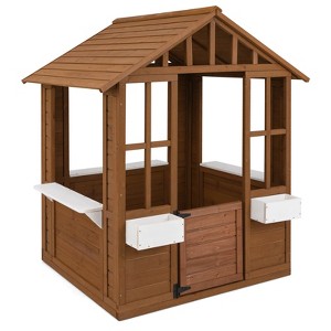 Costway Outdoor Playhouse Wood Adventures Cottage with Serving Stations & Door Natural - 1 of 4