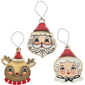 Transpac 4.75 In Santa And Mrs Claus & Reindeer Christmas Rustic Wood Tree Ornaments - 1 of 4