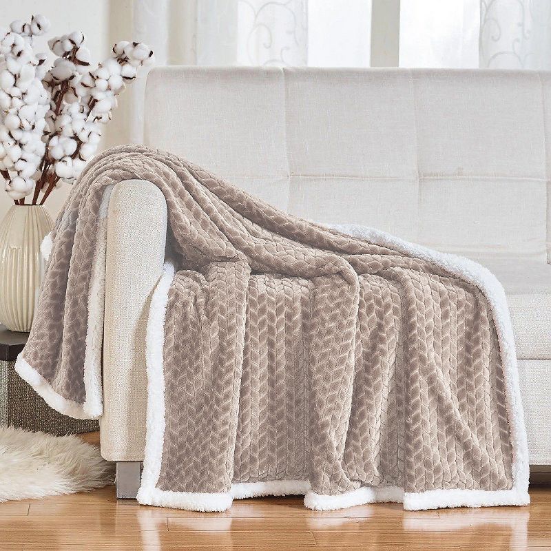 Kate Aurora Ultra Soft & Plush Herringbone Fleece Backing  Sofa Accent Throw Blanket - 50 in. W x 60 in. L, 1 of 2