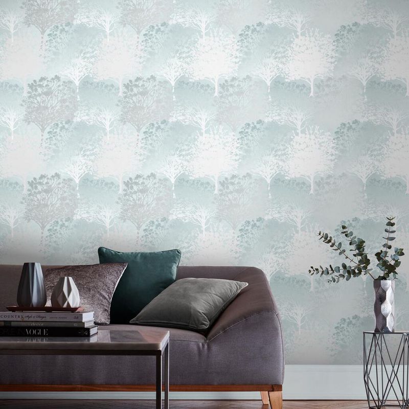 Grove Duck Egg Blue Trees Paste the Wall Wallpaper, 2 of 5