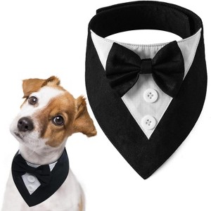 Dog Tuxedo, Formal Wedding Bandana Collar with Bow Tie, Adjustable Pet Party Tuxedo, Valentine's Outfit - 1 of 4