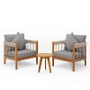Christopher Knight Home Clifton 3 Piece Patio Rustic Acacia and Rope Slat Design Seating Set with Cushion - 2 of 4