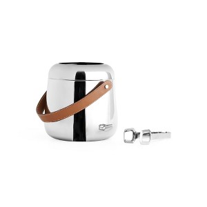 Nambe Tahoe Ice Bucket with Tongs – 6.5" Stainless Steel & Genuine Leather Bar Accessory for Beverage Chilling, Cocktail Service & Home Entertaining - 1 of 4