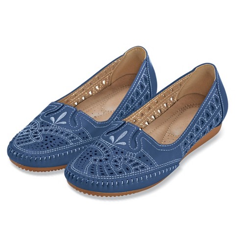 Collections Etc Cut out Embroidered Slip on Shoes With Arch Support 7 Navy Female Target