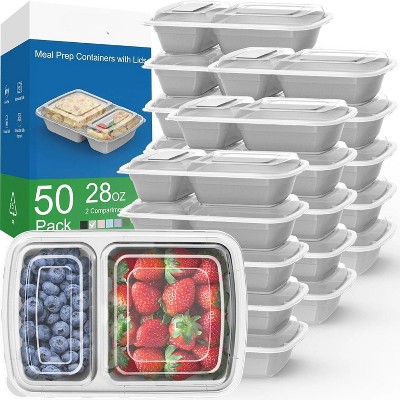 50 Pack Meal Prep Containers with Lids, 2-Compartment Reusable Food Storage