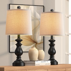 ROTTOGOON 22" Traditional Table Lamp Set of 2, Rustic Farmhouse for Living Room Bedroom, Vintage Bedside Nightstand Lamps with Linen Shades - 1 of 4