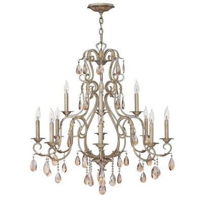 Carlton Petite Candelabra 12-Light Chandelier in Silver Leaf with Amber Crystals