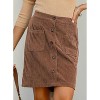 Women's Corduroy A-Line Mini Skirt - High Waisted Button Down Short Skirt with Pockets Brown - 3 of 4