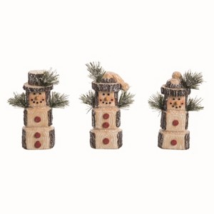 Transpac Small Resin Snowy Wooden Snowman Set of 3 Christmas Home Decorations - 1 of 2