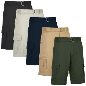 Blu Rock Men's Modern Fit  Cotton Flex Stretch Cargo Shorts With Belt- 5 Pack - 1 of 4