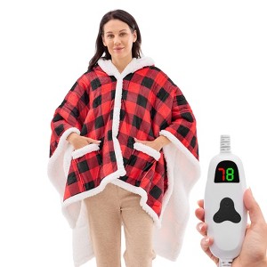 Inhand Wearable Heated Throw Blanket Shawl - 50"x60" Flannel Electric Robe Blanket Hoodie for Winter 5-Position Timer 10 Heating Levels - 1 of 4