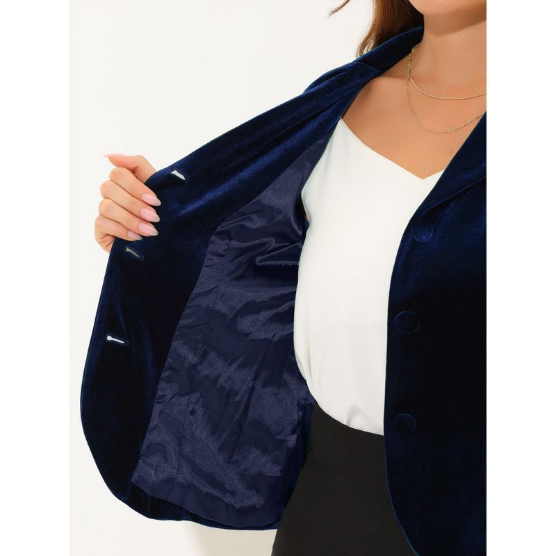 Allegra K Women's Notched Lapel Long Sleeve Office Business Button Velvet Suit Blazer, 5 of 7
