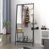 Garvee Aluminium Coat Rack with Mirror, Mirror Coat Rack with Shoe Storage + Multiple Hooks, for Bedroom Living Room Entryway Hallway, Black - 3 of 4