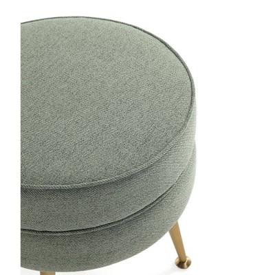 Bailey Sage Green Woven Upholstered Ottoman with Gold Legs
