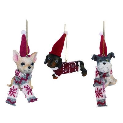 Transpac Resin 4 in. Multicolor Christmas Puppy Ornament Set of 3